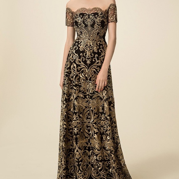 Marchesa Notte Black and Gold Evening Gown - Picture 8 of 9